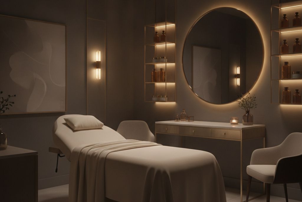 A calm, warmly lit treatment suite