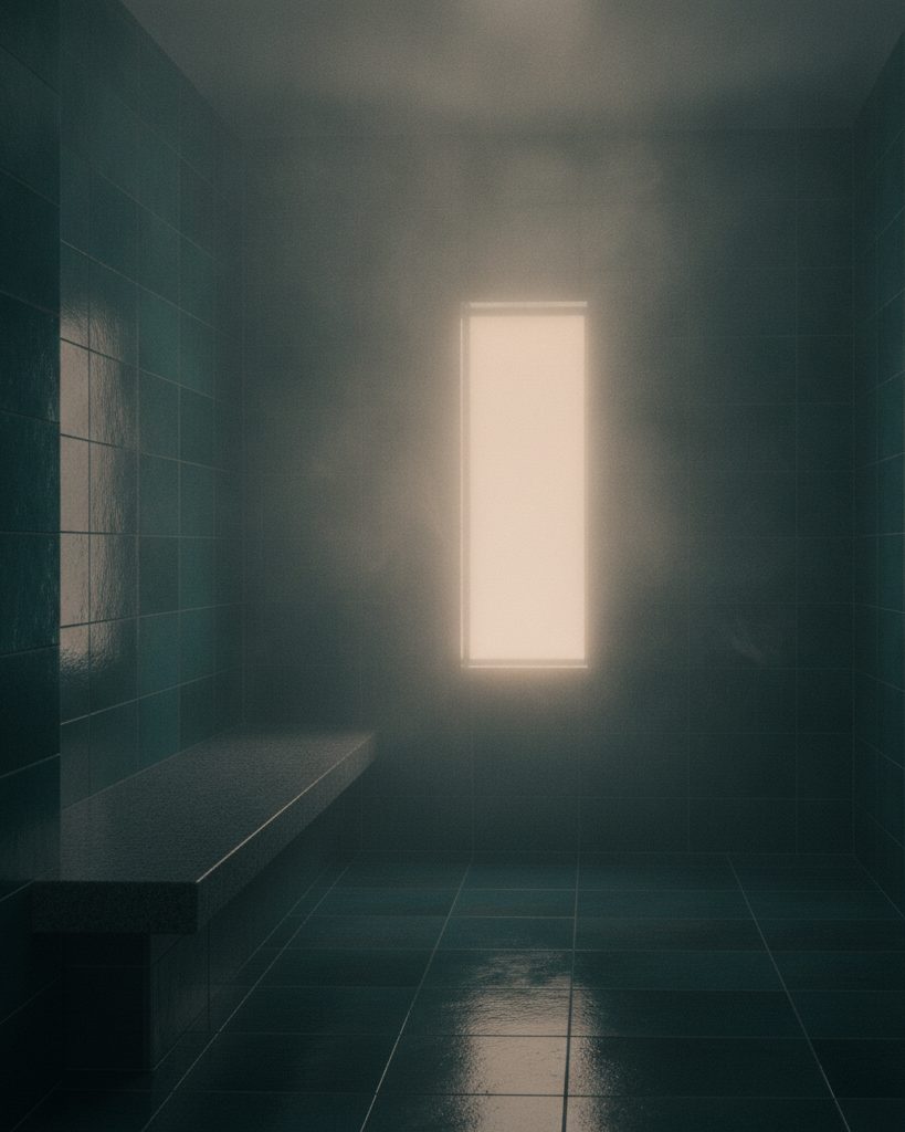 Tiled steam room filled with soft eucalyptus vapour