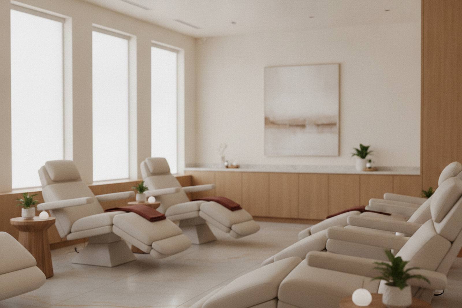 The clinic interior — treatment chairs in warm daylight