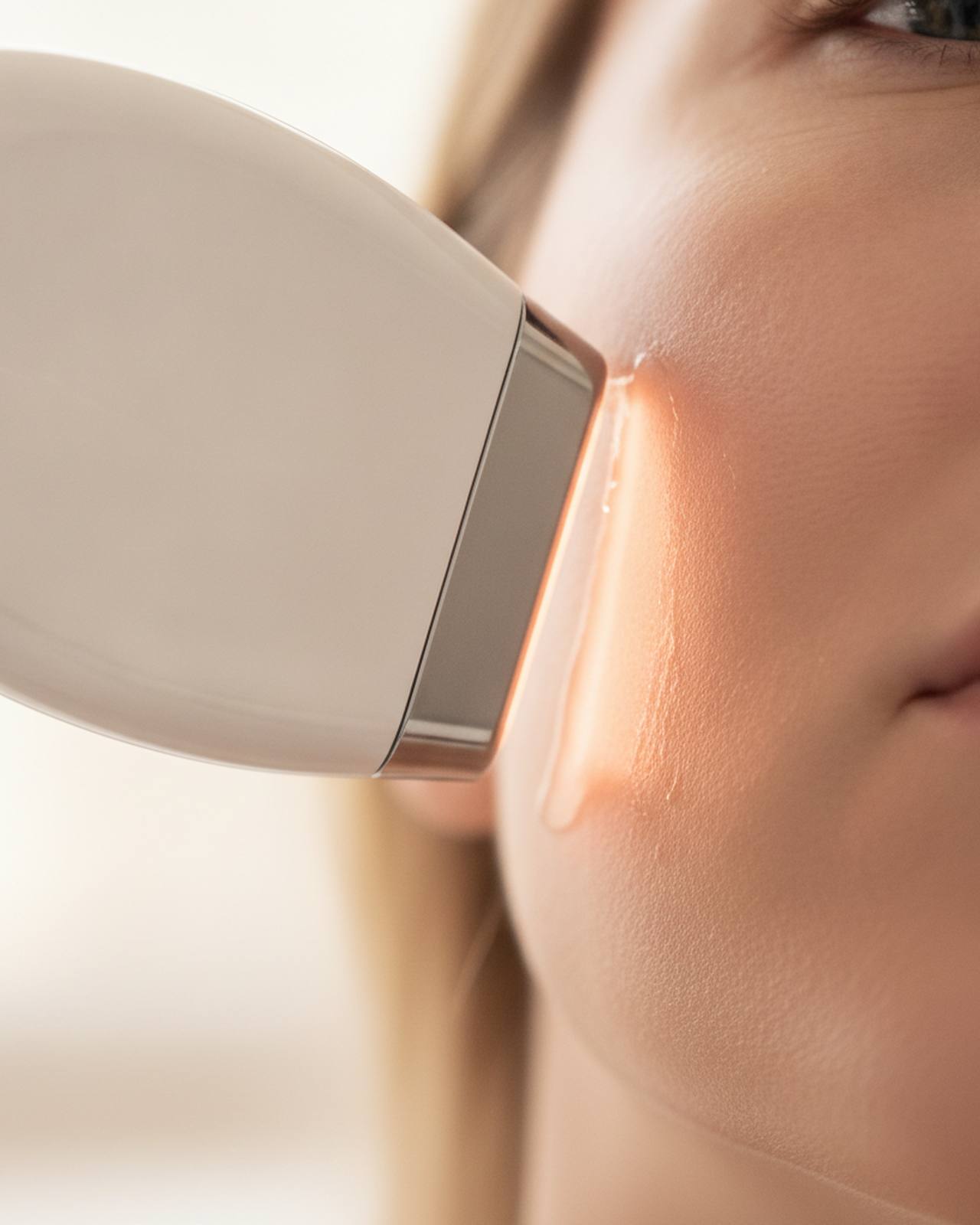 An IPL handpiece with a soft flash near cheek skin