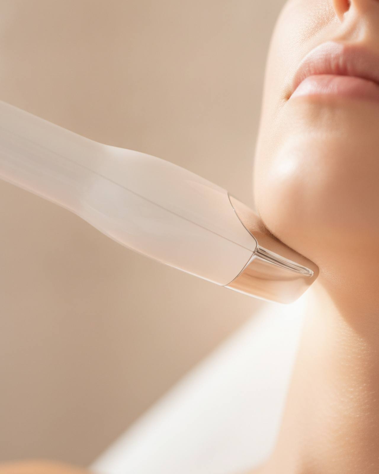 A radiofrequency handpiece against the jaw and neck