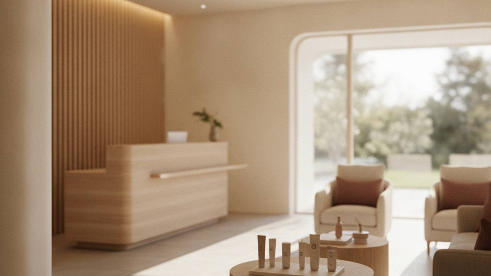 The clinic's bright reception and waiting area in warm daylight