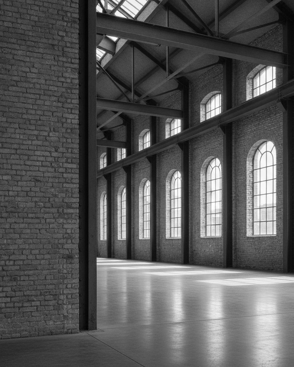 The Reservoir — an adaptive-reuse industrial hall of brick and steel with tall arched windows