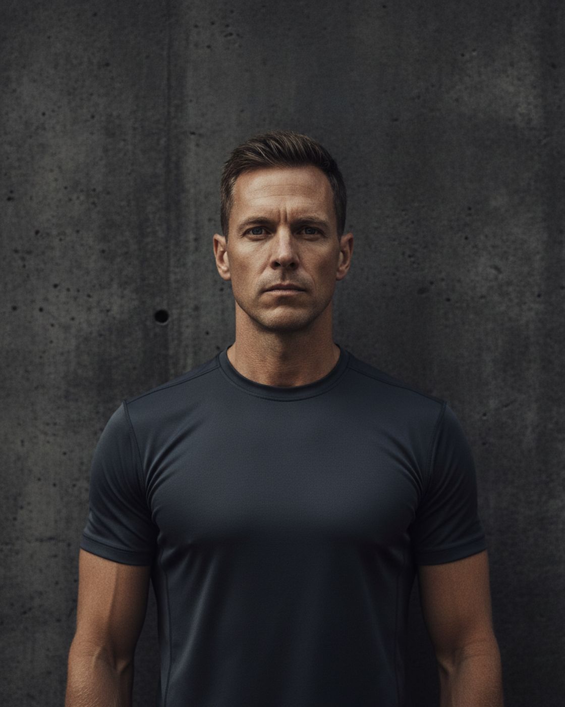 Portrait of HIIT and conditioning coach Deo Alvarez against a plain graphite wall
