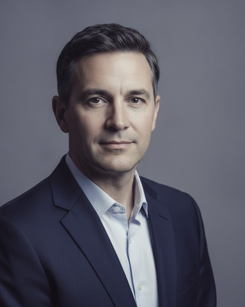 Portrait of a firm principal in even, neutral studio light