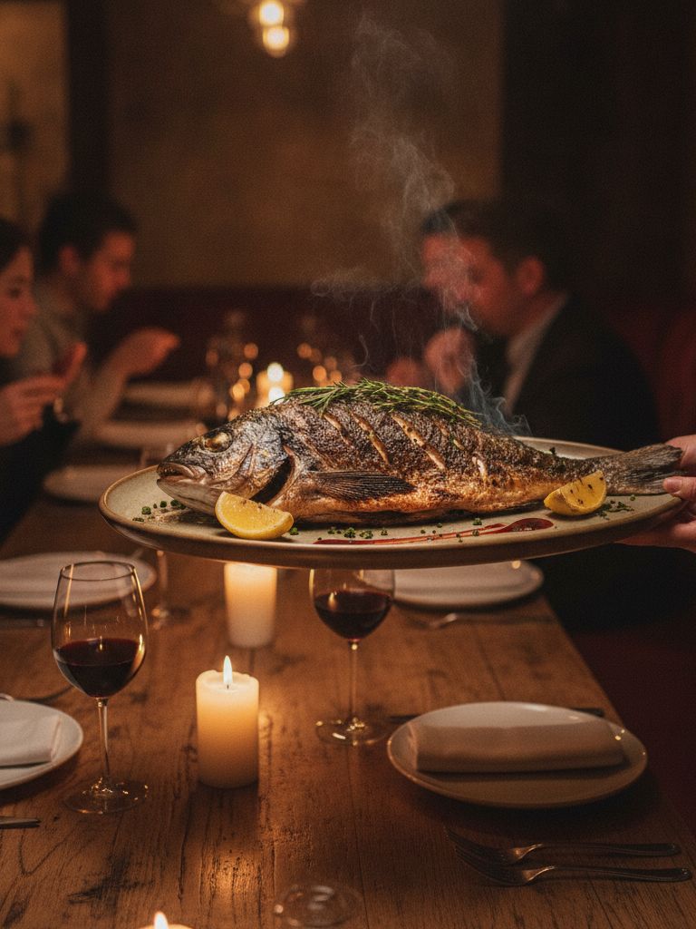 Course three, the shared live-fire main carried to the communal table