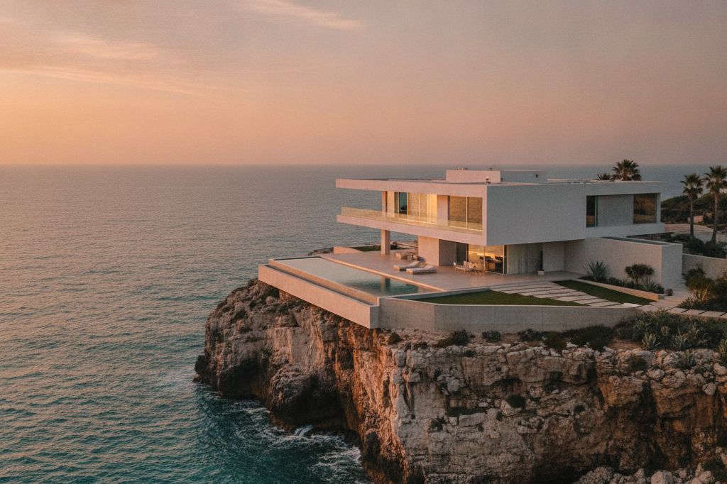 Faro House — a clifftop glass-and-concrete home catching the last warm light