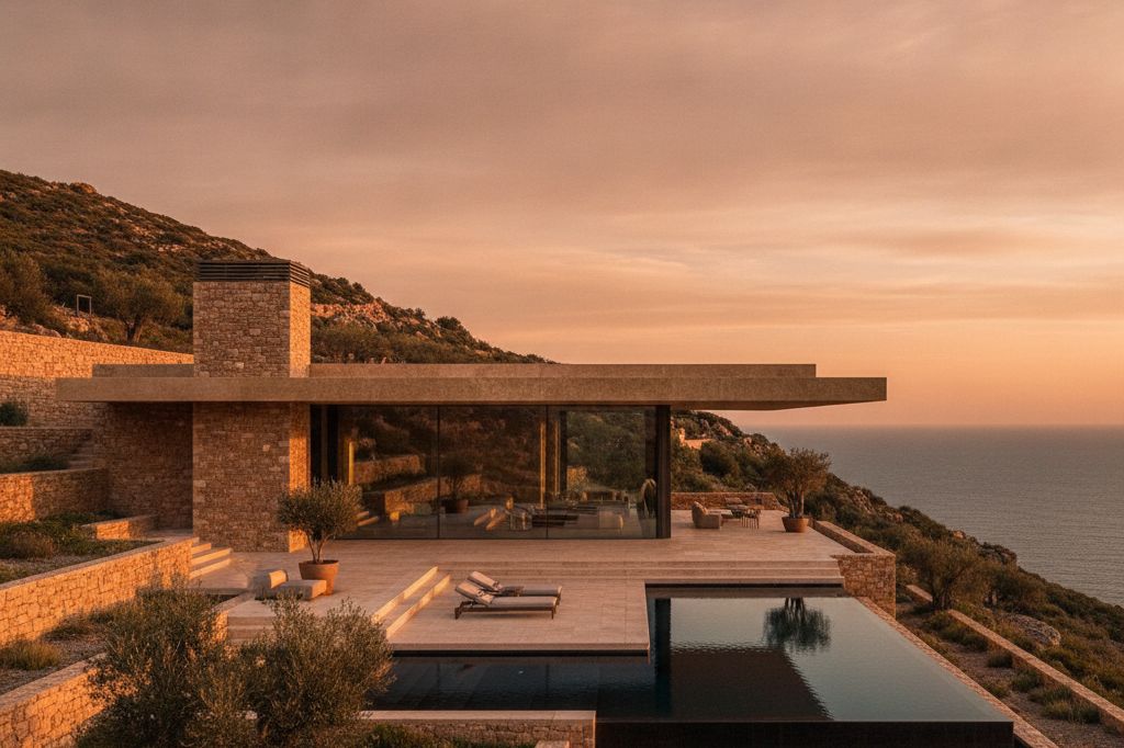 Villa Meridiana — a sea-facing villa under a warm evening sky
