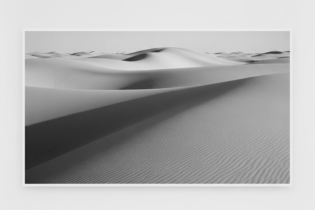 Smooth, rippled sand dunes rolling toward a soft horizon